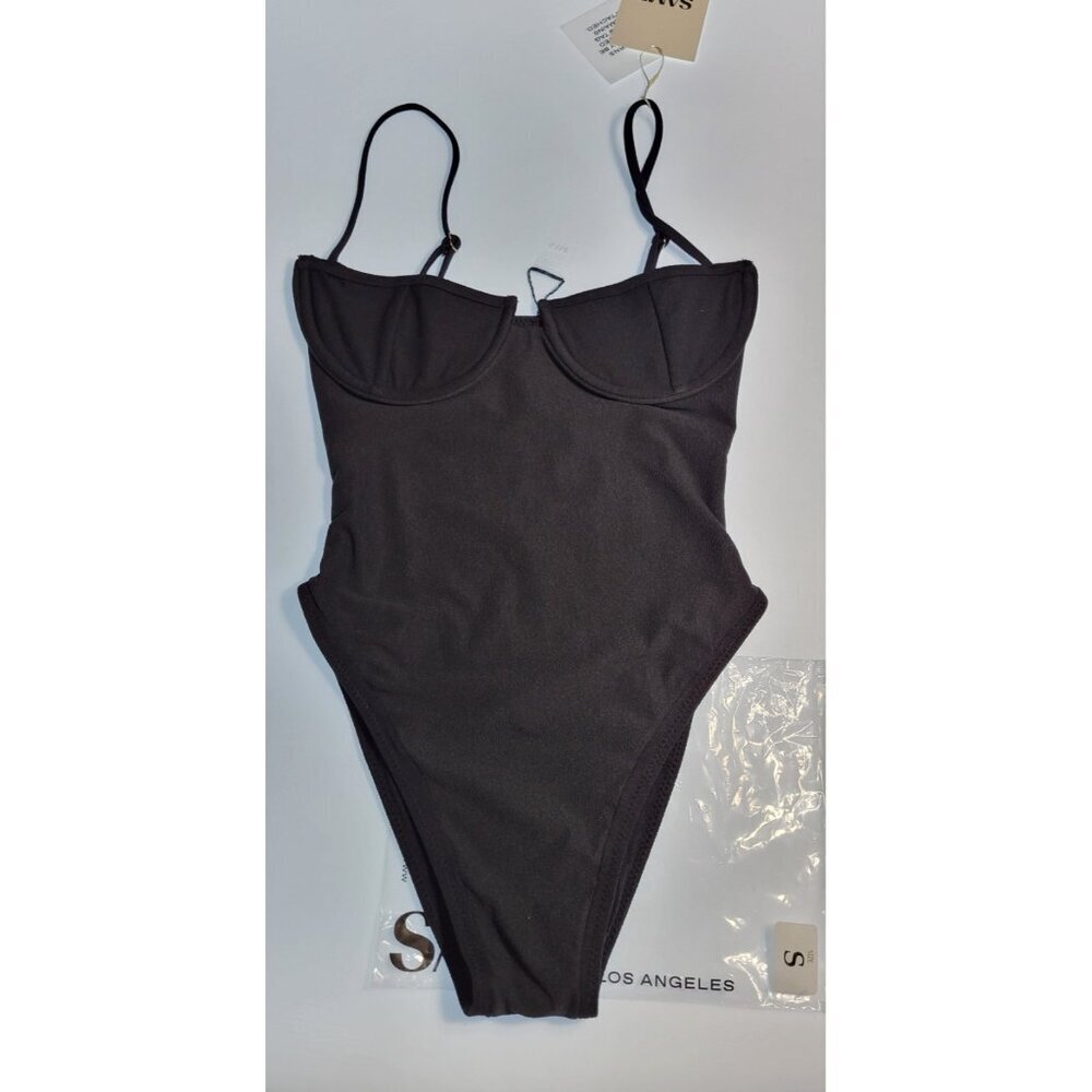 SAME Los Angeles Swim Womens One Piece Faux Suede Black Size Small Underwire
